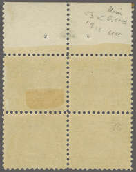 1918 (Aug): $ 5 deep green & black, an unused block of four with ...