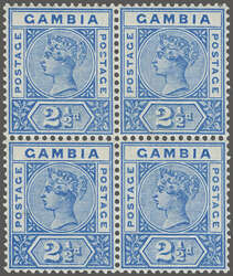 1898/1902: 2½ d. ultramarine, unused block of four, variety ...