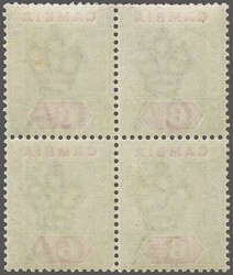 1898/1902: 6 d. olive-green & carmine, an unused block of four, ...