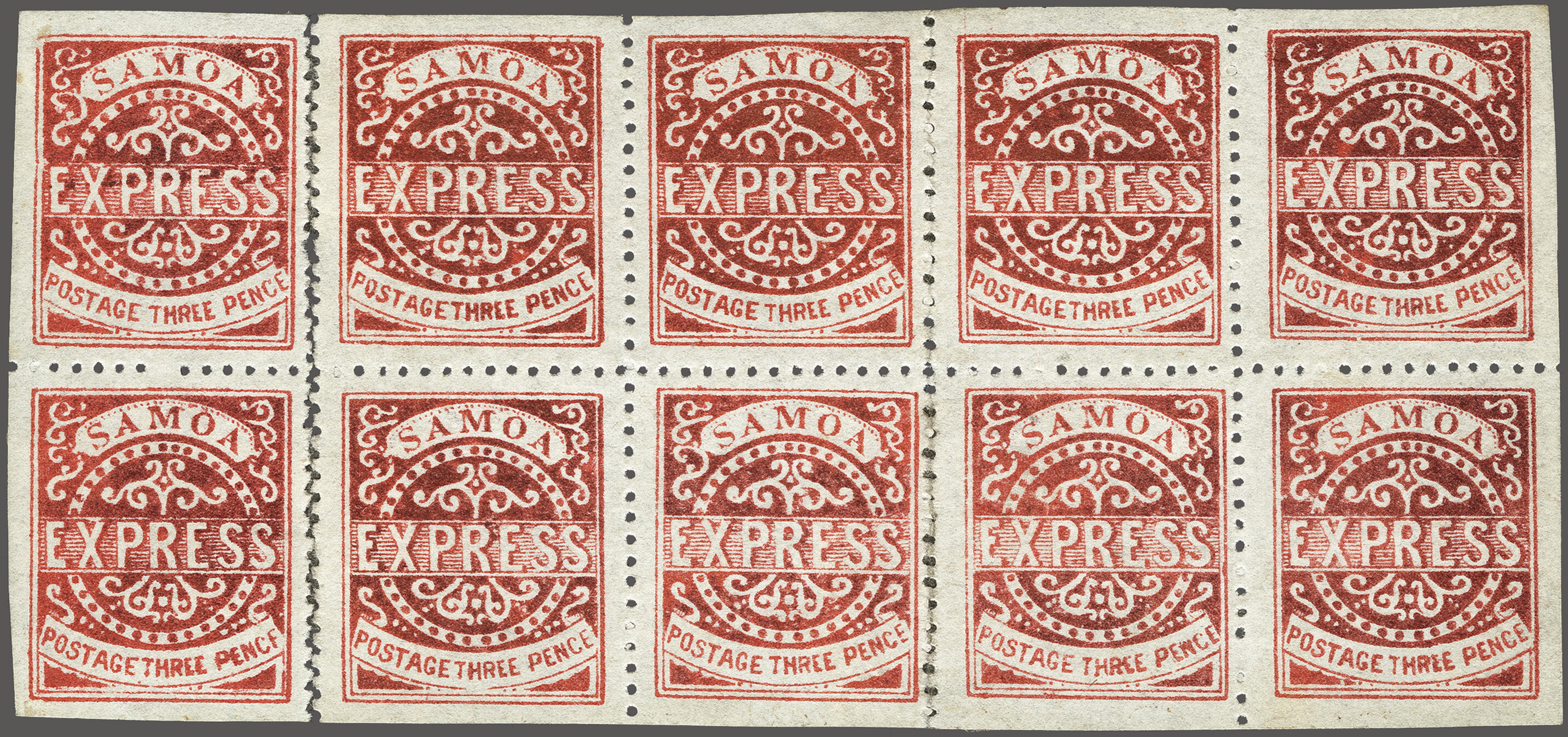Express issue, 3rd State 1879: 3 d. vermilion, clean cut perf. 12 (11 ...