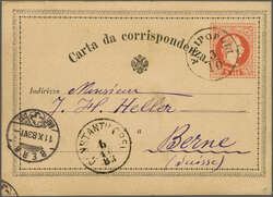 Austrian P.O. 1867: 5 s. red postal stationery card, a used example ...