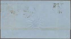 1858: Santiago printing 5 c. rose-red, just shaved at top but huge ...