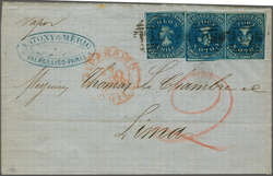 1862: London print 10 c. bright blue, a single example and horizontal ...