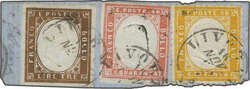 1861: 3 L. dark bronze in combination with 1855, 40 cmi. pale ...