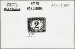 1888: De La Rue Die Proof for 2 m. value, printed in black on glazed ...