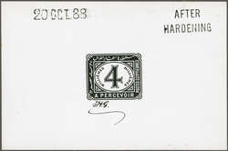 1888: De La Rue Die Proof for 4 m. value, printed in black on glazed ...