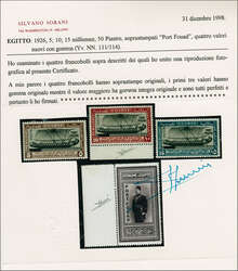 1926: 5 m. - 50 pi. Inauguration of 'Port Fouad' overprints, key set ...