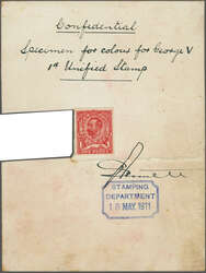 1911: Downey Head 1 d. carmine-red, Die A, an imperforate Proof ...