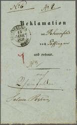1850 (15. Jan): Reklamation - Laufzettel von Rheinfelden nach ...