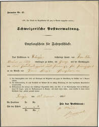 1851 (19. Jan.): Empfangsschein für Fahrpoststücke, gedrucktes ...