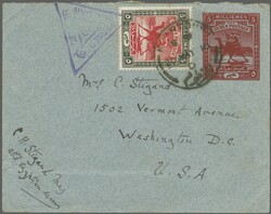 Large Camel 1913: 5 m. deep carmine on blue paper envelope, used with ...