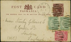 1884: Stationery postal card 1 penny deep lake on thick card, uprated ...