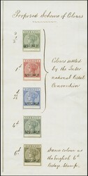 1882: Appendix sheet ex the De La Rue archives, with "Proposed Scheme ...
