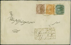 1865/78: Used Abroad, 1 anna brown, 2 anna orange and 4 anna green, ...