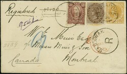 1895: Ridgeway, 2 cents brown-red, used in combination with Straits ...