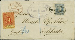 1877: Liberty Head, 20 centavos blue, in combination with U.P.U. 1883 ...