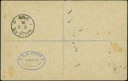 1889: Stationery postal card 3 pence red on buff, used with oval ...