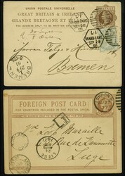 1879: Stationery postal card 1 penny brown on buff, uprated with 1880 ...
