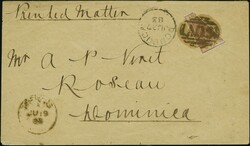 1879/80: 1 penny lilac-mauve, wmk. Crown CA, diagonal bisect, fresh ...