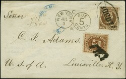 1877: Liberty Head, 5 centavos deep red-brown, in combination with ...