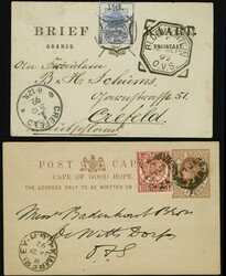1892: formula post card, “1½d” surcharge on 3 pence blue, first ...