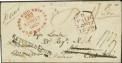 1829: Entire sent from Southwell, Nottinghamshire, England to Madras, ...