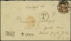 1885/96: Group of five postage due covers, two incoming from overseas ...