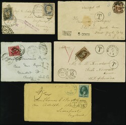 1885/96: Group of five postage due covers, two incoming from overseas ...
