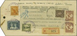 1947: Large registered parcel tag from Bwagaoia, dated 30 July 1947, ...