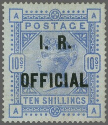 I.R. Official 1885 (March 12): 10 s. ultramarine on blued paper, wmk. ...