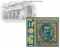 Italien Post Offices in Turkey, Constantinople 1908: 20 pi. on 5 l. ...
