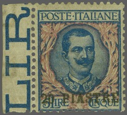 Italien Post Offices in Turkey, Constantinople 1908: 20 pi. on 5 l. ...