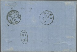 1872 (November 9): Cover to Amsterdam franked with two 3 s. green and ...