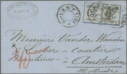 1870, 20 Centimes ultramarin im waagerechten Paar, mit provisorischem ...