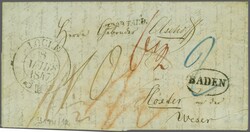 Neuenburg 1847 (8. März): "TROP TARD", seltener kursiver Stabstp. in ...