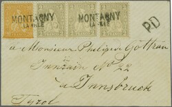 1874: 2 Rp. hellgrau (3) zus. mit 20 Rp. hellbräunlichorange, vier ...