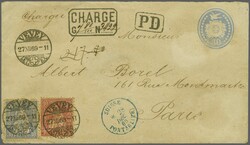 Frankreich 1869: 30 Rp. ultramarin und 10 Rp. rot, farbfr. und normal ...