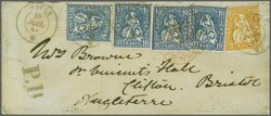 Grossbritannien 1863: 10 Rp. blau (4) und 20 Rp. orange, alle farbfr. ...