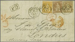 Grossbritannien 1864: 1 Fr. goldbronze mit rötlichem Unterdruck ...