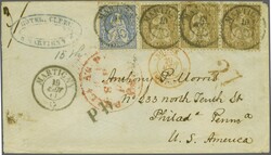 Vereinigte Staaten 1867: 1 Fr. goldbronze mit gelblichem Unterdruck, ...