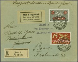 Handley Page Versuchsflug Basel - Zürich 1923 (16. Aug.): R-Brief ...