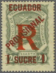 1928/29: Scadta Provisional Overprint 50 c. on 10 c. green, 75 c. on ...
