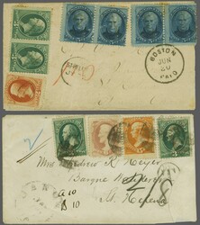 1879: Jackson 2 c. vermilion, Washington 3 c. green horizontal pair ...