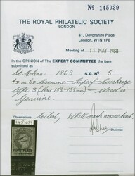 Recess by De La Rue 1863: 4 d. on 6 d. carmine, imperforate, wmk. ...