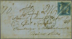 1855/63: 4 d. blue on white paper, a pair (Pos. X 3 B/A) with just ...