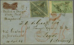 1855/63: 6 d. slate-lilac on blued paper, two single examples, ...