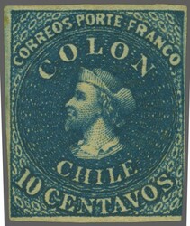 Perkins Bacon 1853 (July 1): 10 c. deep bright blue on white paper, ...