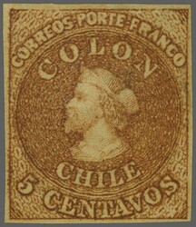 Gillet Recess Printing 1854 (April): 5 c. burnt sienna, wmk. 2, an ...