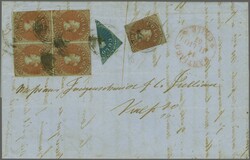 Perkins Bacon 2nd London printing 1855 (May): 5 c. brown-red on blued ...