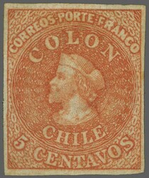 Last Santiago Printing 1866: 5 c. rose-red, an unused example with ...